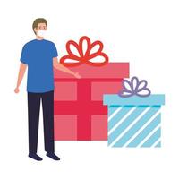 homme avec masque et cadeaux vector design