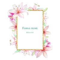 cadre floral avec des lys, fond aquarelle floral vecteur
