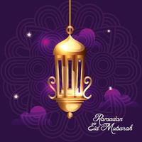 ramadan eid mubarak avec décoration suspendue lanterne dorée vecteur