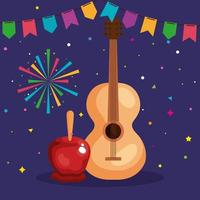 festa junina avec guitare et décoration, festival de juin au brésil, décoration de célébration vecteur