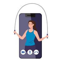 application de fitness, de formation et d'entraînement, femme pratiquant le sport sur smartphone, sport en ligne vecteur