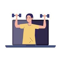 application de remise en forme, d'entraînement et d'entraînement, femme pratiquant le sport à laltop, sport en ligne vecteur