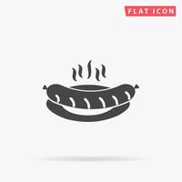 saucisse chaude sur une assiette. symbole plat noir simple avec ombre sur fond blanc. pictogramme d'illustration vectorielle vecteur