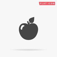 pomme avec feuille. symbole plat noir simple avec ombre sur fond blanc. pictogramme d'illustration vectorielle vecteur