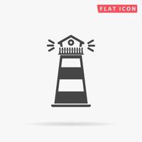 phare. symbole plat noir simple avec ombre sur fond blanc. pictogramme d'illustration vectorielle vecteur