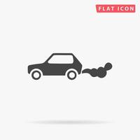 voiture émet du dioxyde de carbone. symbole plat noir simple avec ombre sur fond blanc. pictogramme d'illustration vectorielle vecteur