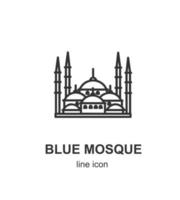 concept d'emblème d'icône de fine ligne de signe de mosquée bleue turque. vecteur