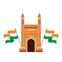 Passerelle, célèbre monument avec des drapeaux de l'Inde sur fond blanc vecteur