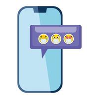 Smartphone avec emojis portant un masque médical sur fond blanc vecteur