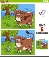 tâche éducative des différences pour les enfants avec une vache au pâturage vecteur