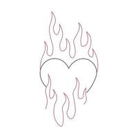icône de coeur brûlant de contour. silhouette de coeur avec feu, pictogramme d'amour flamboyant vecteur