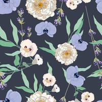 motifs floraux sans soudure à la mode. fleurs de jardin crème et bleu. conception pour la mode, le tissu, le textile, le papier peint, la couverture, le web, l'emballage et toutes les impressions sur fond bleu foncé vecteur