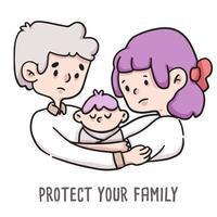 protégez votre illustration de famille pour covid-19 vecteur