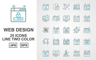 25 Pack d'icônes couleur deux lignes de conception et de développement Web premium vecteur