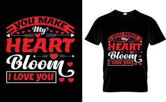 tu fais fleurir mon coeur je t'aime, iove, ypographie, conception de t-shirt de la Saint-Valentin vecteur