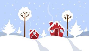 paysage d'hiver. maisons dans la forêt d'hiver. hiver carte postale. vecteur