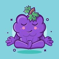 mascotte de personnage de fruit de raisin intelligent avec pose de méditation yoga dessin animé isolé dans un style plat vecteur