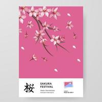 festival de sakura fleur de cerisier affiche de guide touristique du japon voyage à létranger avec illustration de fleur vecteur