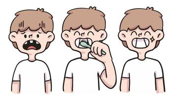 garçon prenant soin des dents illustration de dessin animé mignon vecteur