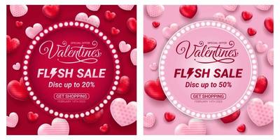 vente flash offre spéciale arrière-plan de voeux joyeux saint valentin, ensemble d'arrière-plans abstraits avec amour et motif couleur rose pour bannière, affiche, modèles de conception de couverture, flux de médias sociaux vecteur
