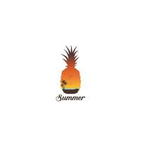 concept de design plat de thème d'été de logo de fruit d'ananas vecteur