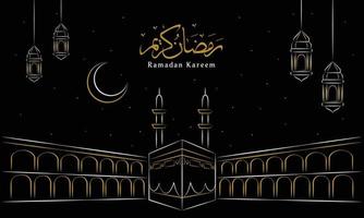 fond de ramadan avec illustration dessinée à la main kaaba vecteur