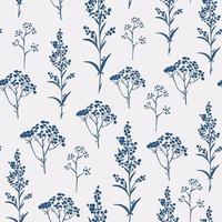 motif floral bleu et blanc avec des épices, des plantes et des fleurs de prairie vecteur