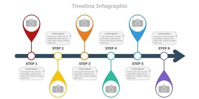 chronologie de ballon en six étapes avec des emplacements de texte et de photo. infographie vectorielle. vecteur