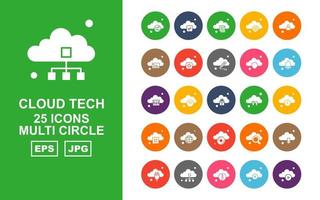 25 pack d'icônes multi-cercle premium cloud tech vecteur