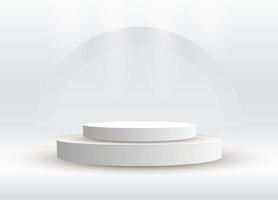 deux scènes abstraites de piédestal de cylindre d'argent de podium. un concept de scène vide blanc avec éclairage au néon brillant en demi-cercle vecteur