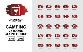 Pack d'icônes de brosse de glyphe de camping 25 premium