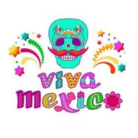 viva mexico, logo décoré. lettres de dessin animé, crâne, étoiles. illustration vectorielle. vecteur