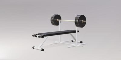 Banc de gym réaliste 3d et barbell sur support blanc isolé sur fond gris. illustration vectorielle. vecteur