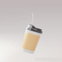 tasse à café en papier avec une paille sur fond gris. illustration vectorielle. vecteur