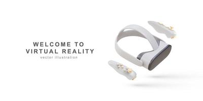 Lunettes de réalité virtuelle 3d réalistes et contrôleur de jeu. illustration vectorielle. vecteur
