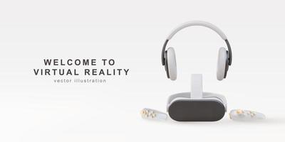Lunettes de réalité virtuelle blanches 3d, casque et contrôleur de jeu. illustration vectorielle. vecteur