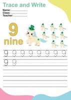 tracer et écrire le numéro pour les enfants. exercice pour que les enfants reconnaissent le nombre. feuille de travail pédagogique pour le préscolaire. fichier vectoriel. vecteur