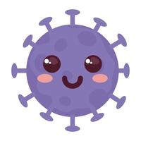 Emoji de coronavirus en carton, cellule violette avec visage, émoticône covid 19 vecteur