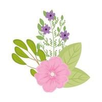 fleurs roses et violettes avec dessin vectoriel de feuilles