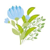 fleurs bleues avec dessin vectoriel de feuilles