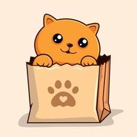 chat dans un sac en papier - joli chat orange peekaboo se cachant dans un sac à provisions en agitant les pattes de la main vecteur