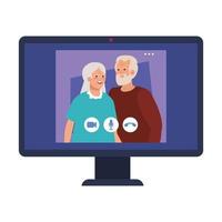 grand-mère et grand-père en ordinateur dans la conception de vecteur de chat vidéo