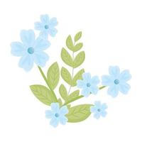 fleurs bleues avec dessin vectoriel de feuilles
