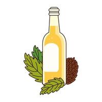 Bouteille de bière avec des graines de houblon sur fond blanc vecteur