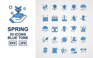 25 pack d'icônes de ton bleu printanier premium vecteur