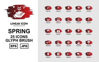 Pack d'icônes de brosse à glyphe de printemps 25 premium vecteur