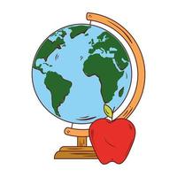 symbole de l'école, pomme rouge avec l'approvisionnement scolaire de la planète terre du monde vecteur