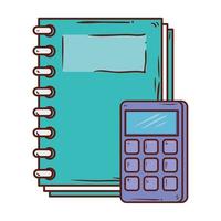 Calculatrice maths avec école de fournitures pour ordinateur portable sur fond blanc vecteur