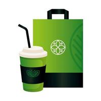 café jetable maquette et papier sac avec signe de société verte, identité d'entreprise vecteur
