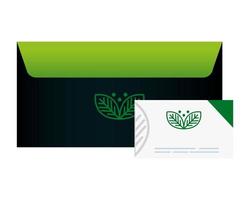 enveloppe de maquette et carte de visite, avec signe de société verte, identité d'entreprise vecteur